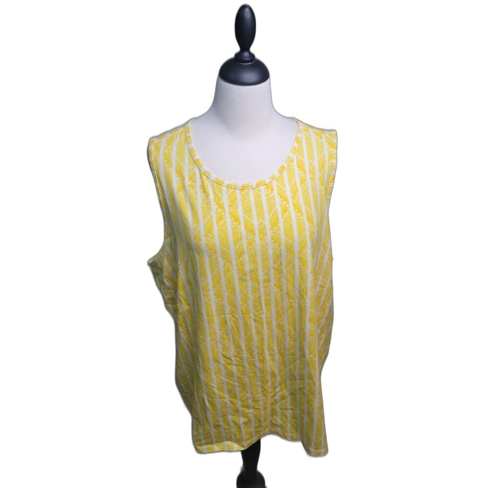 cj banks Yellow & White Striped Sleeveless Tank sz 2X Scoop Neck Casual Stretchy